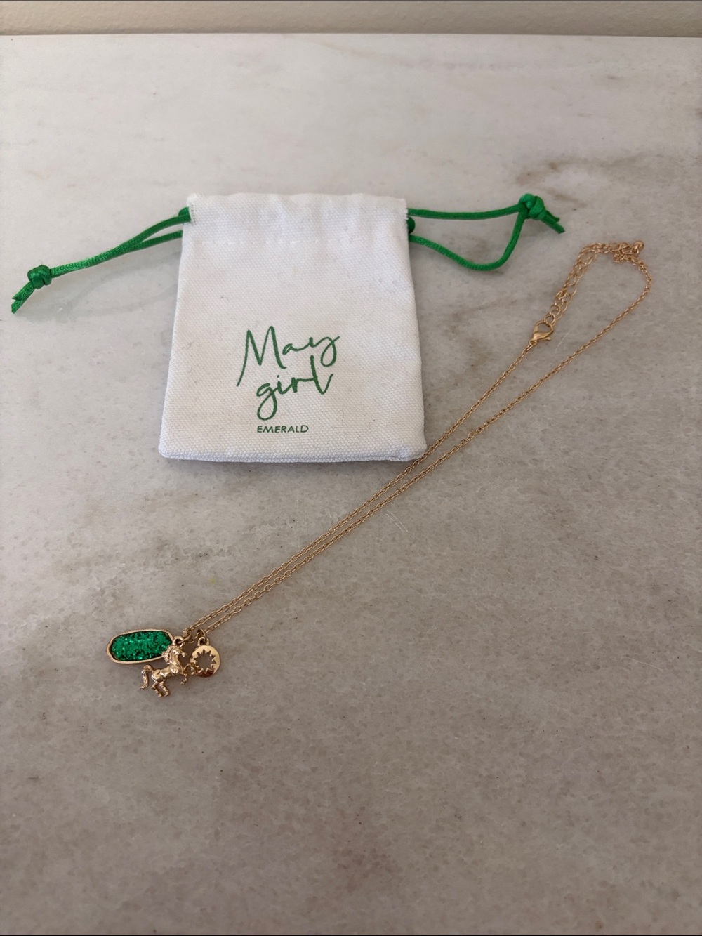 Justice Gold Chain Necklace with Green Charm